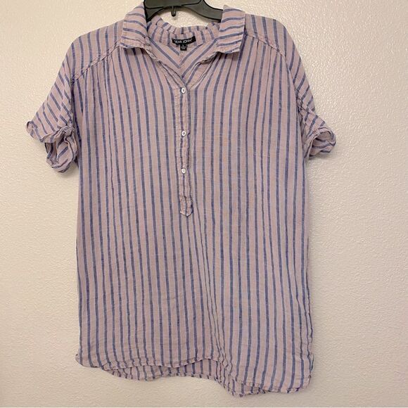 Dear John Channing Shirt Linen Striped lavender lagenlook boho coastal Beach L - Picture 1 of 8